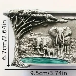 Unique New silver elephant belt buckle Silver Elephant Beaded Belt Buckle | Silver Foil Leather  main image 4